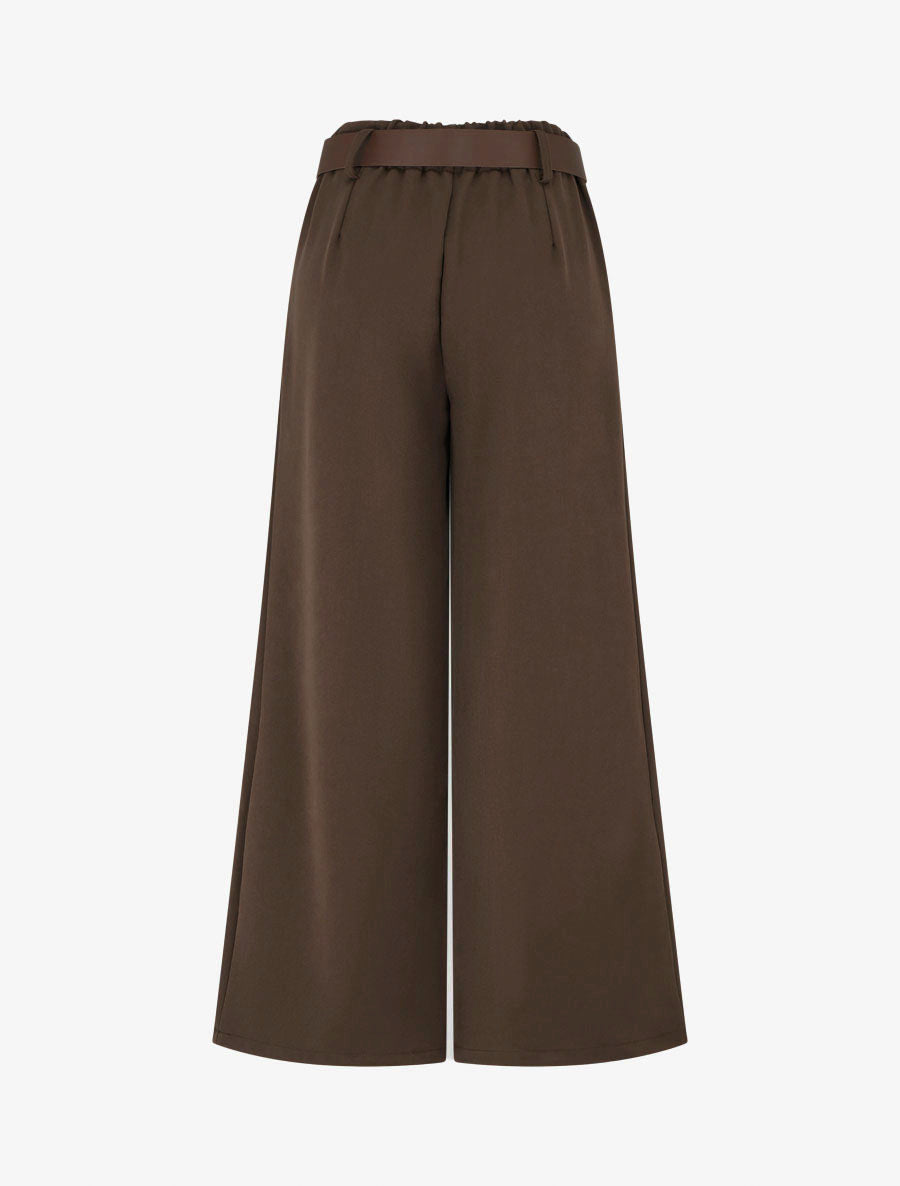 Pantalon élastiqué coupe ample - Marron