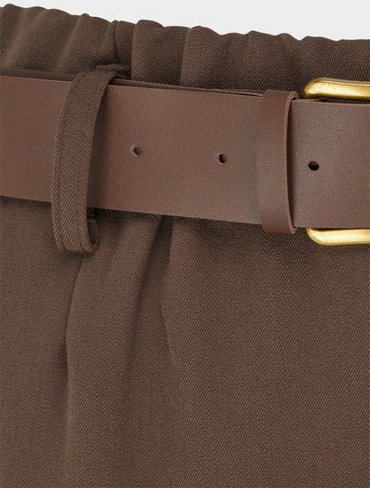 Pantalon élastiqué coupe ample - Marron