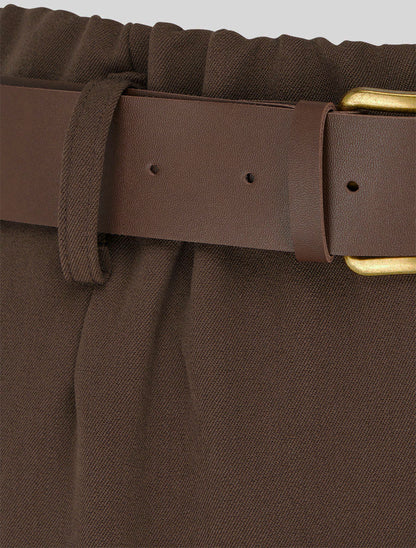 Pantalon élastiqué coupe ample - Marron