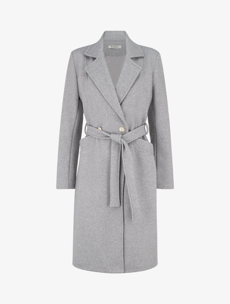 Manteau en laine mélangéee à col cranté - Gris - 1