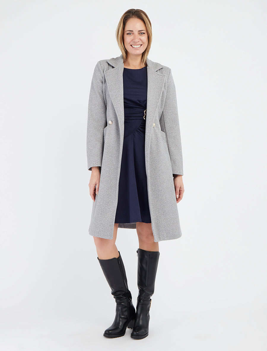 Manteau en laine mélangée à col cranté - Gris