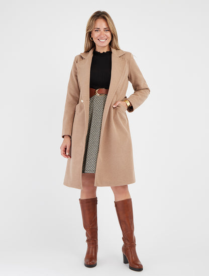 Manteau en laine mélangée à col cranté - Camel