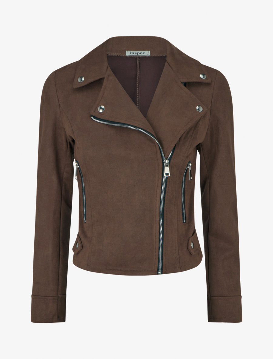 Veste en suédine à fermeture zippée - Marron