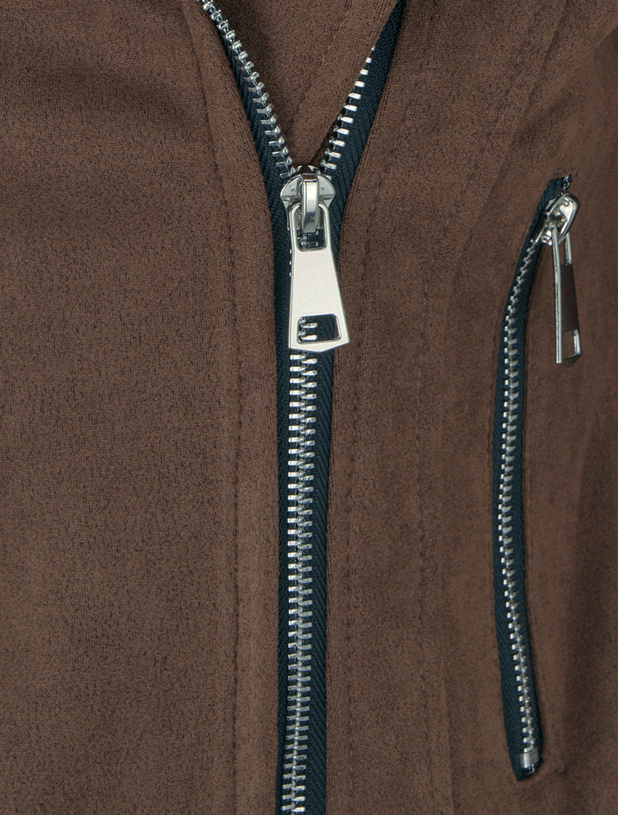 Veste en suédine à fermeture zippée - Marron