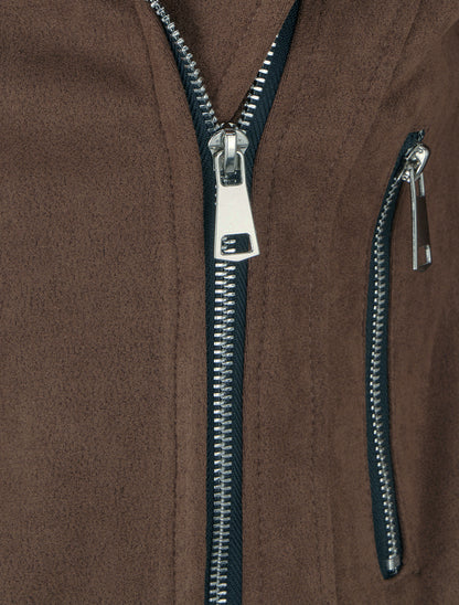 Veste en suédine à fermeture zippée - Marron