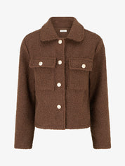 Manteau court effet laine bouclée - Marron - 1