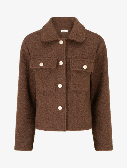 Manteau court effet laine bouclée - Marron - 1