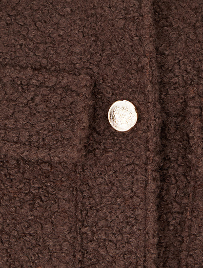 Manteau court effet laine bouclée - Marron - 3