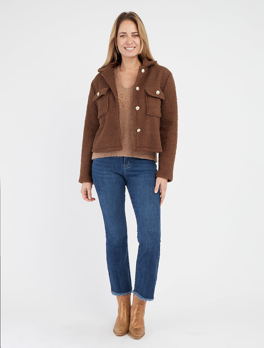 Manteau court effet laine bouclée - Marron