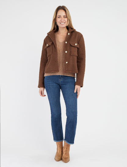 Manteau court effet laine bouclée - Marron