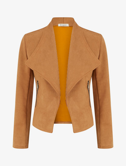 Veste en suédine à poches décoratives zippées - Camel