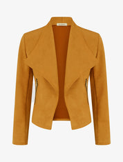 Veste en suédine à poches décoratives zippées - jaune moutarde