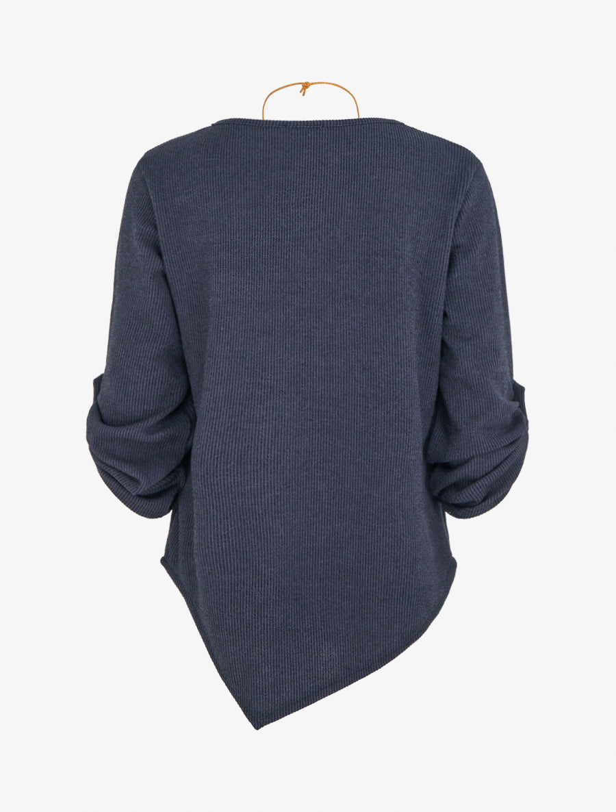 Pull fin asymétrique à manches longues retroussables - Marine - 2