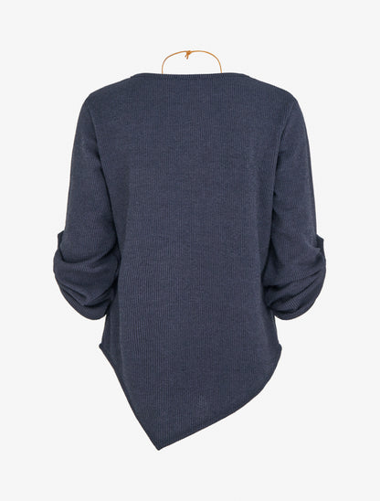 Pull fin asymétrique à manches longues retroussables - Marine - 2
