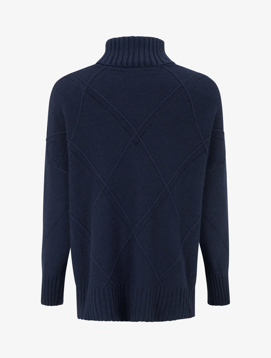 Pull uni à motif texturé géométrique - Marine - 2