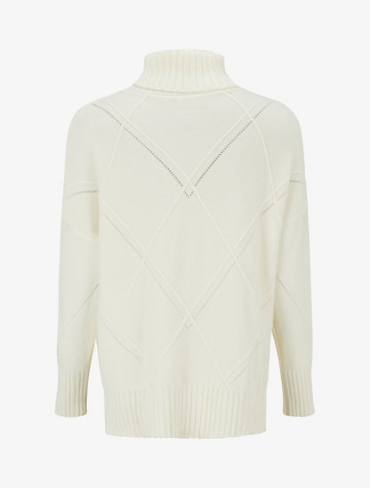 Pull uni à motif texturé géométrique - Crème - 2