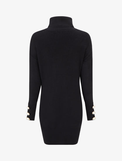 Pull long à boutons décoratifs aux manches - Noir - 2