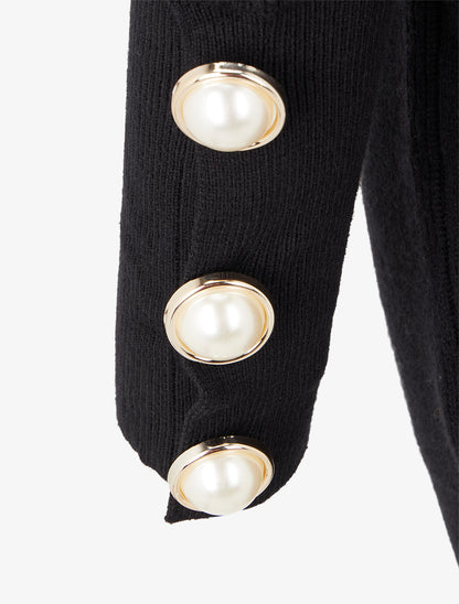 Pull long à boutons décoratifs aux manches - Noir - 3