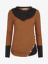 Pull fin à col rond stylisé - Camel/noir - 1