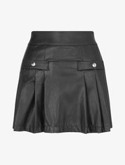 Jupe short plissée en simili - Noir - 1