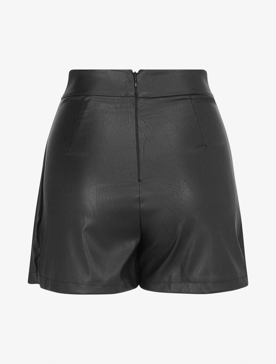 Jupe short plissée en simili - Noir - 2