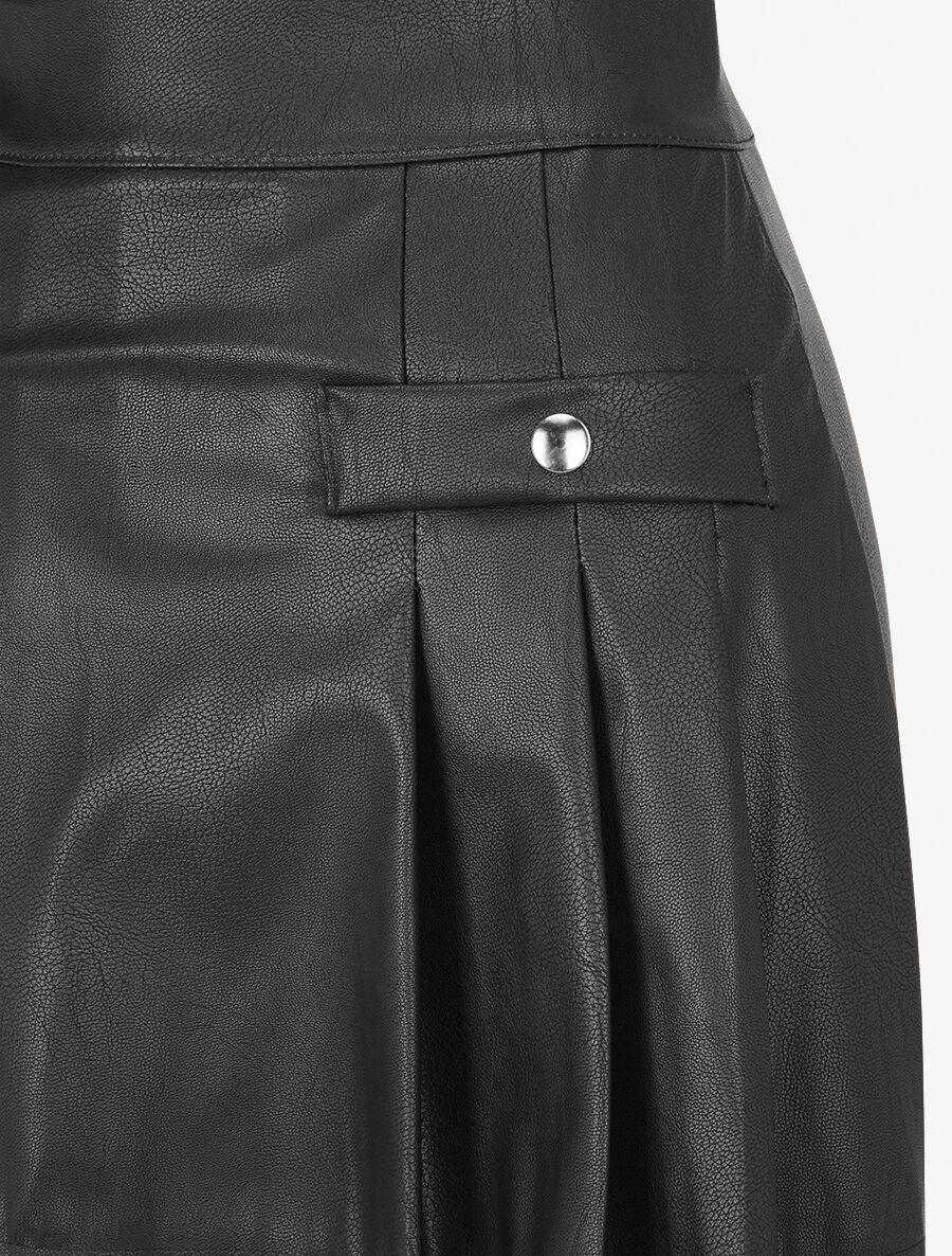 Jupe short plissée en simili - Noir - 3