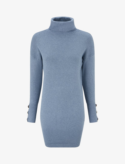 Pull long à boutons décoratifs aux manches - Bleu - 1