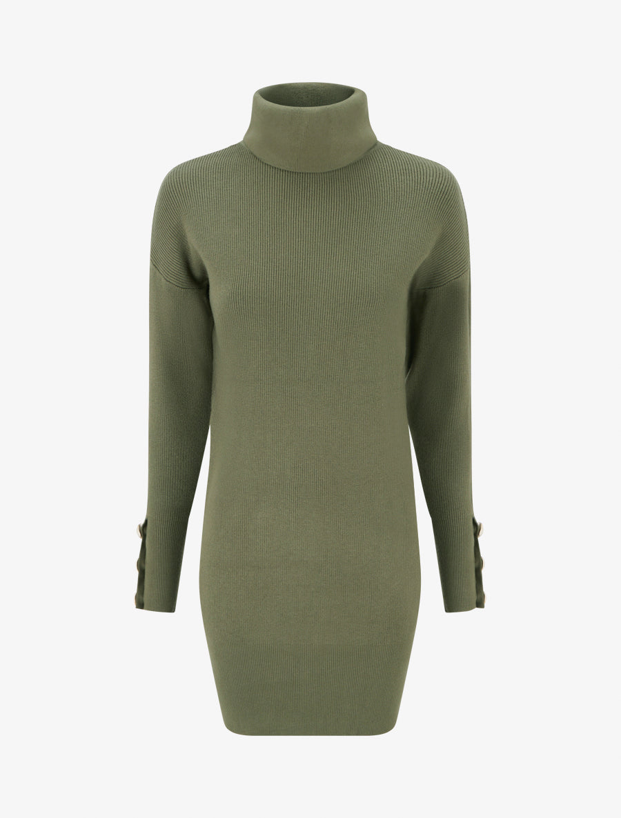 Pull long à boutons décoratifs aux manches - Kaki - 1