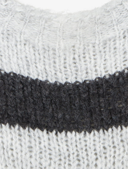 Pull rayé à col rond - Gris - 3