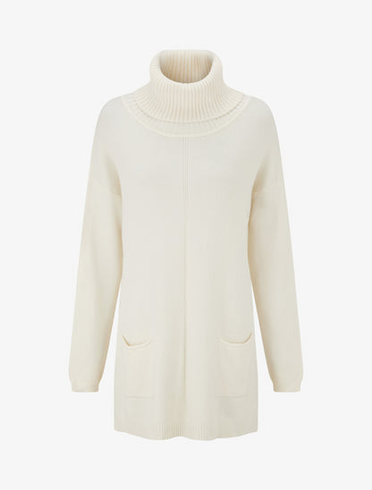 Pull long uni à poches - Crème - 1