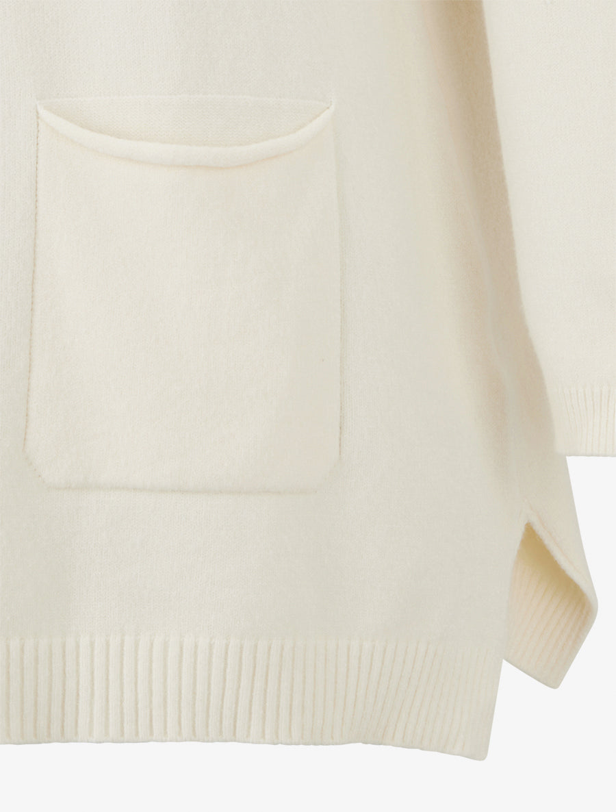 Pull long uni à poches - Crème - 3