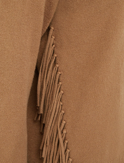 Pull uni à col roulé et franges - Camel - 3