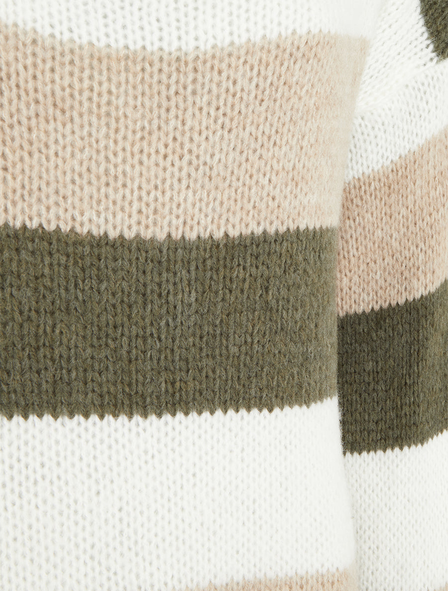 Pull rayé droit à col rond - Kaki