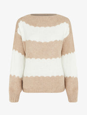 Pull en maille à rayures bicolore - Beige - 1