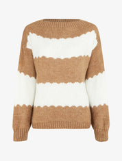 Pull en maille à rayures bicolore - Camel - 1