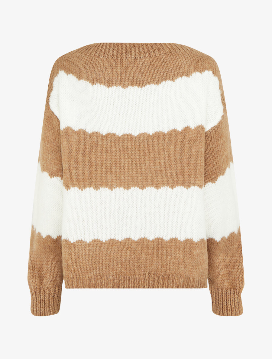 Pull en maille à rayures bicolore - Camel - 2