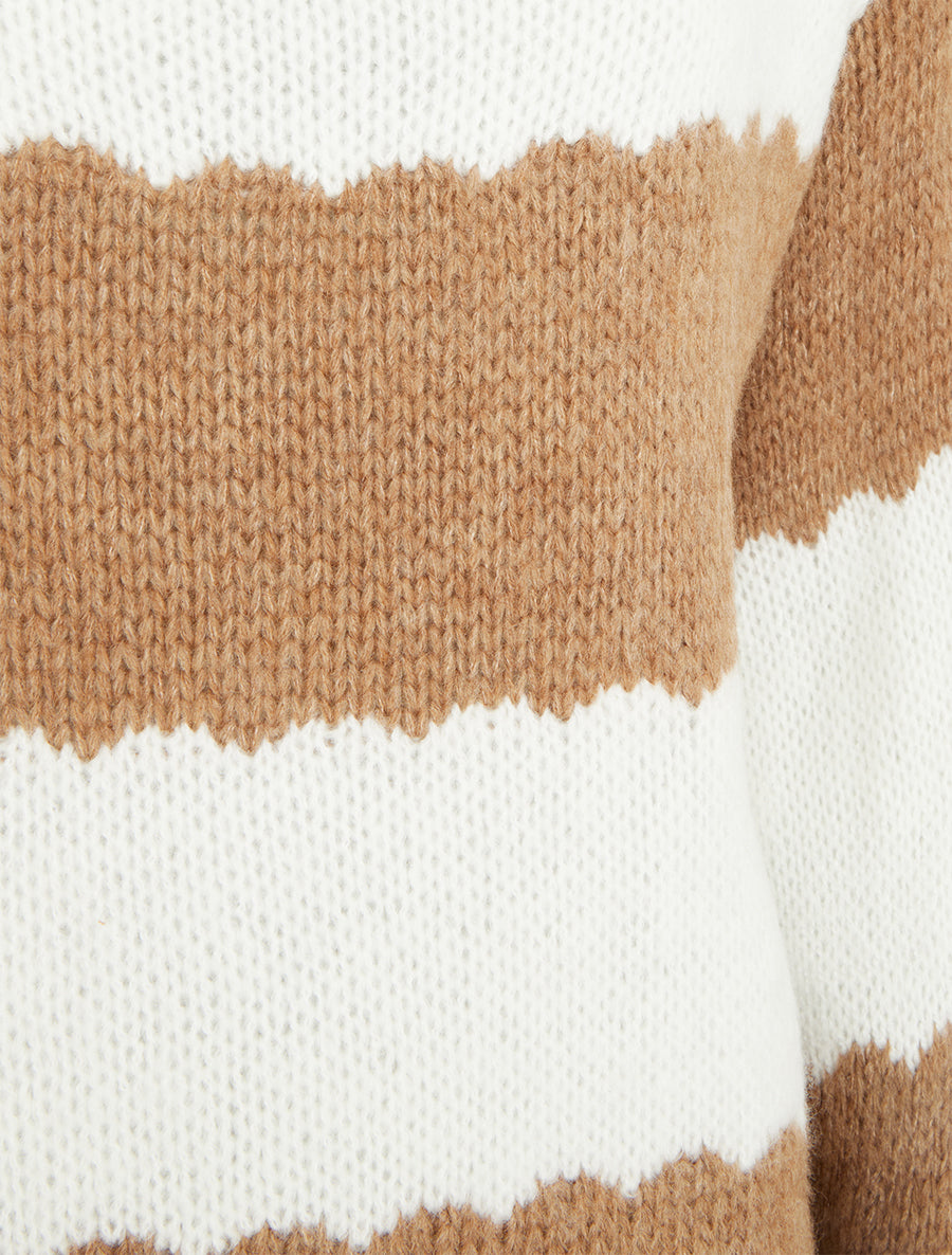 Pull en maille à rayures bicolore - Camel - 3