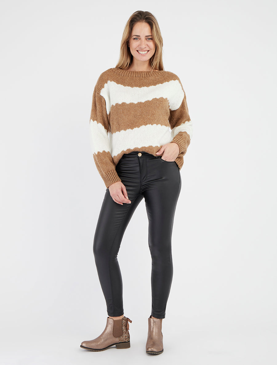 Pull en maille à rayures bicolore - Camel