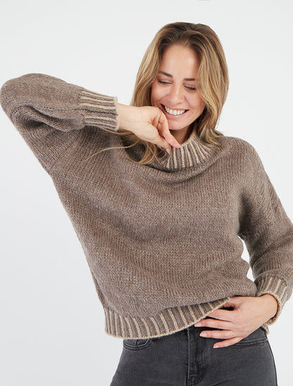 Pull en maille à col montant - Taupe