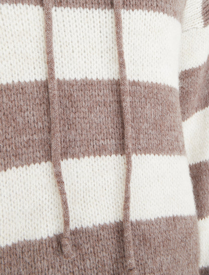 Pull rayé à capuche - Taupe - 3