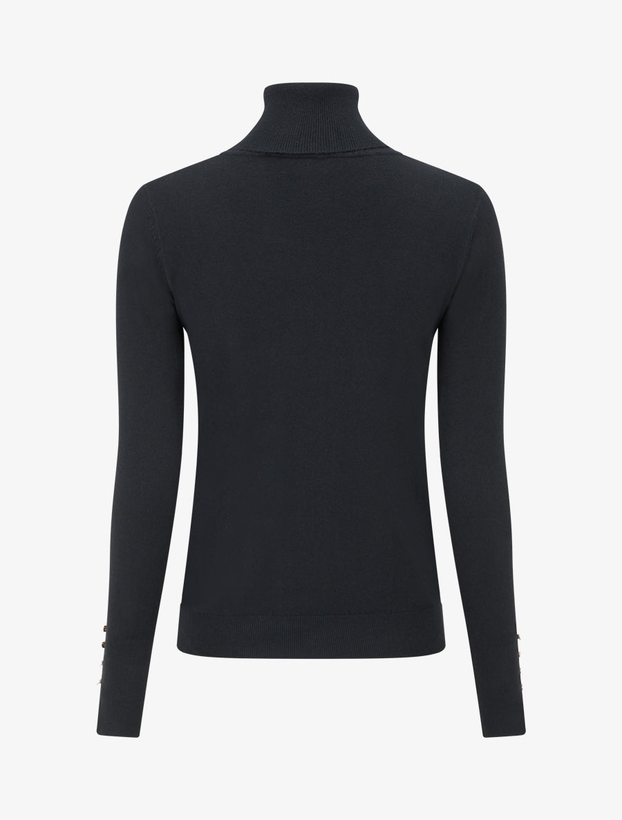 Pull fin à col roulé et boutons décoratifs - Noir - 2