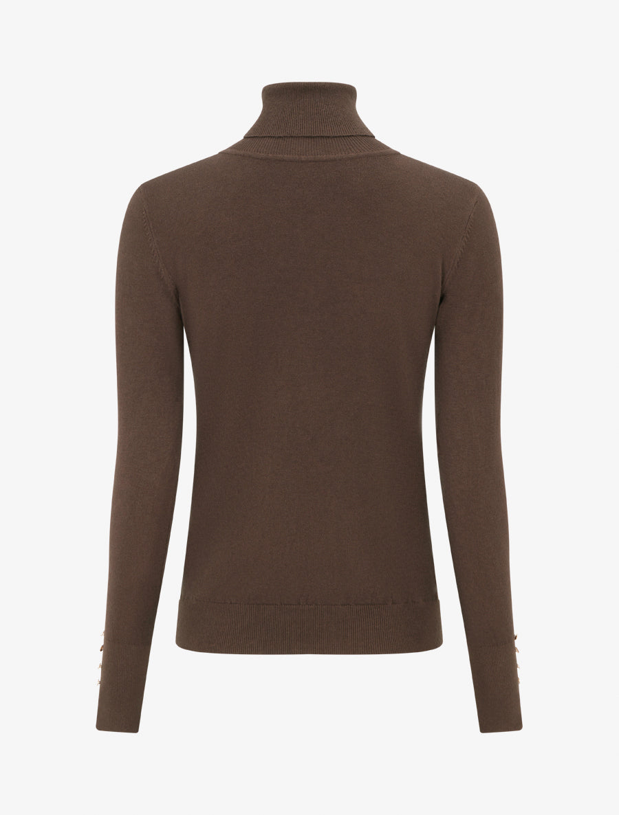 Pull fin à col roulé et boutons décoratifs - Marron - 2