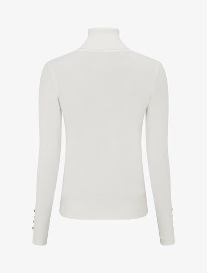 Pull fin à col roulé et boutons décoratifs - Crème - 2