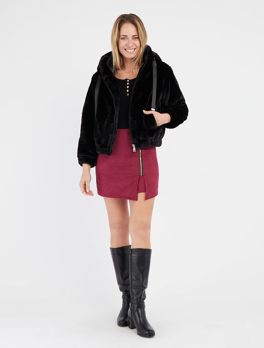 Blouson ample en fourrure synthétique - Noir