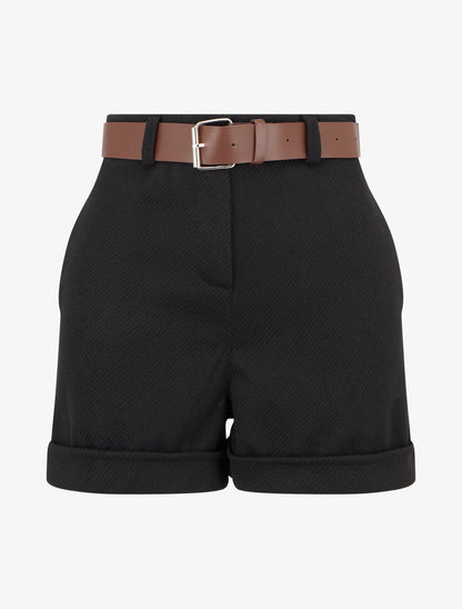 Short droit à ourlet et ceinture - Noir - 1