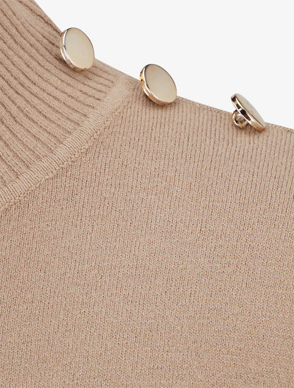 Pull ajusté à col montant et boutons - Beige - 3