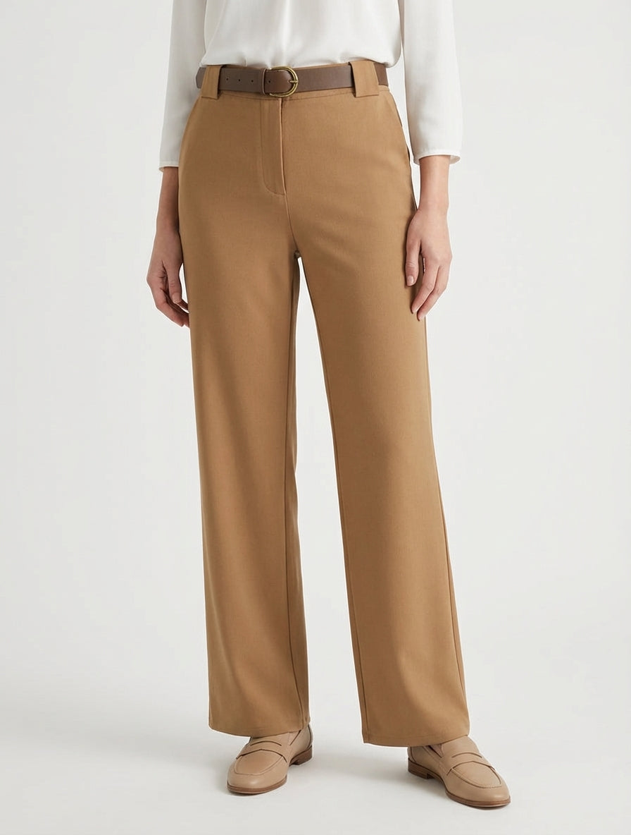 Pantalon droit fluide uni - Camel