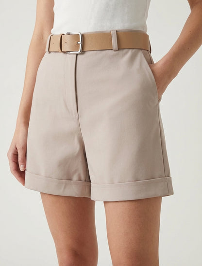 Short taille haute à revers - Taupe