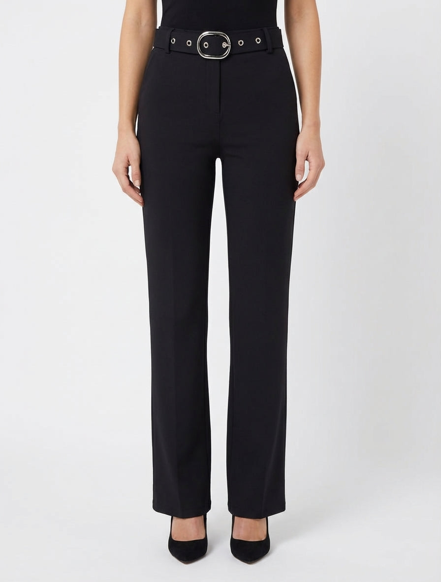 Pantalon droit à ceinture incluse - Noir