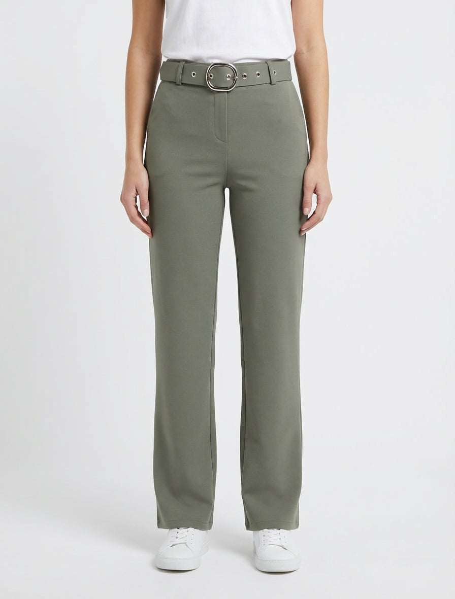 Pantalon droit à ceinture incluse - Kaki